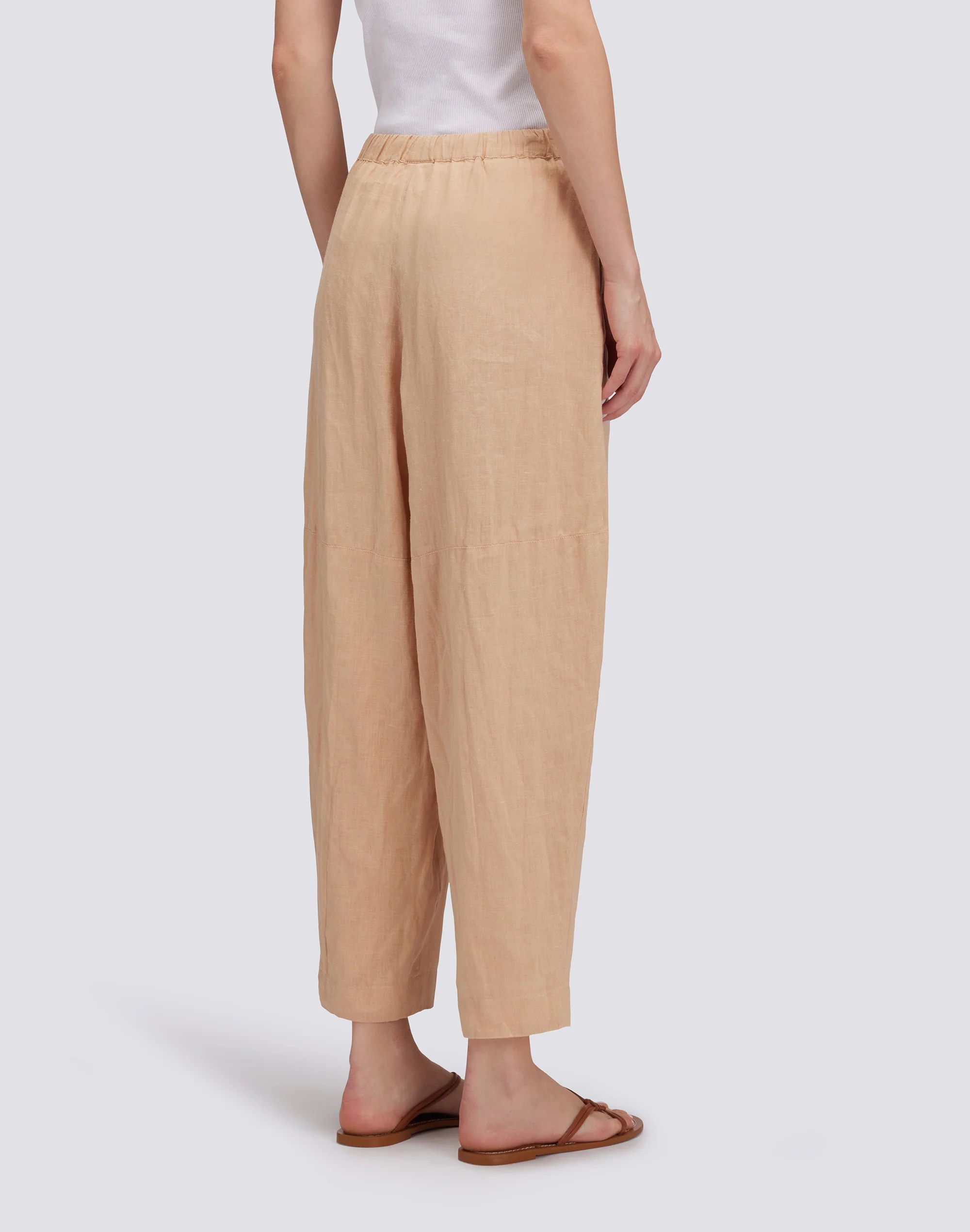 PANTALONI LUNGHI IN LINO CON VITA ELASTICIZZATA REGOLABILE - Image 3
